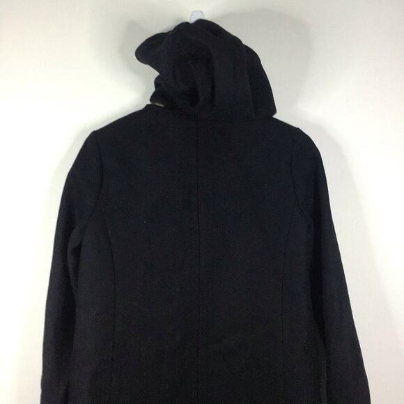 J Crew Wool Blend Black Trench Jacket Pea Coat Zipper Size 00 Nautical Preppy - Picture 10 of 12